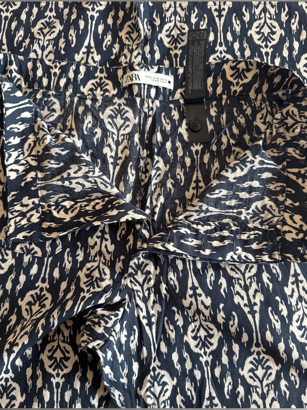 🛍️SALE🛍️ Zara Navy & Beige Ikat-Print Crop Top & Wide-Leg Pants SET (2 Pieces) - Picture 9 of 13